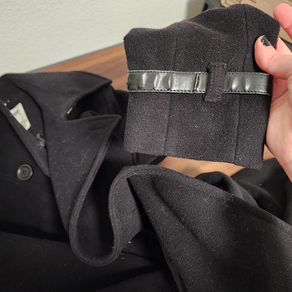 London Fog Heritage Black Wool Blend Trench Coat with Leather Accents - Picture 11 of 16